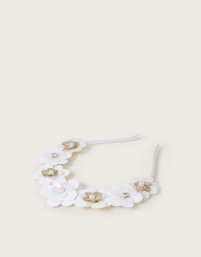 Embellished Sequin Flower Headband, , large
