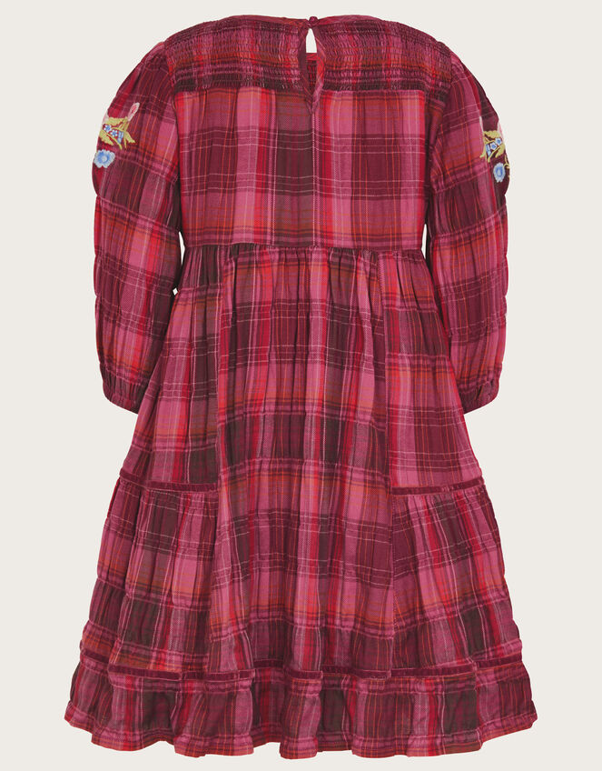 Boutique Embroidered Check Dress, BURGANDY, large