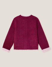 Floral Embroidered Cardigan, Red (BURGUNDY), large