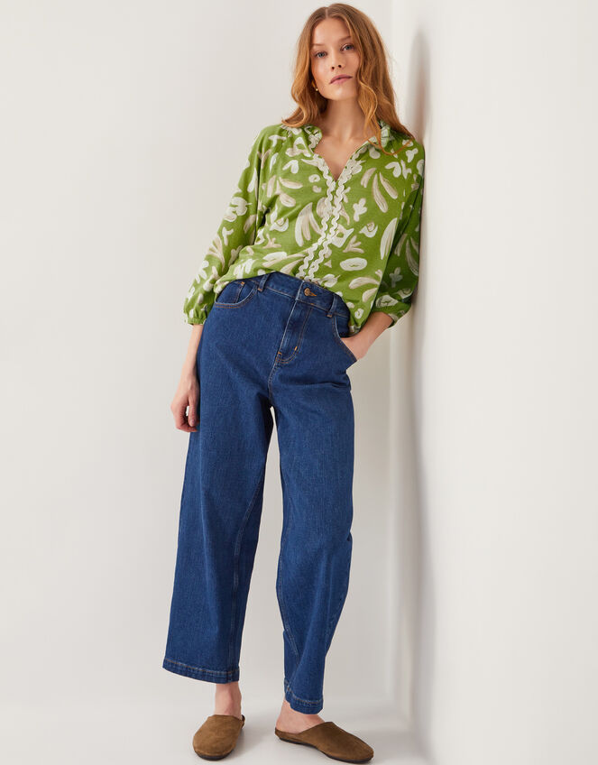 Rosie Abstract Print Jersey Blouse, Green (GREEN), large