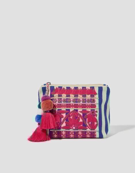 Dara Embroidered Stripe Make Up Bag, , large