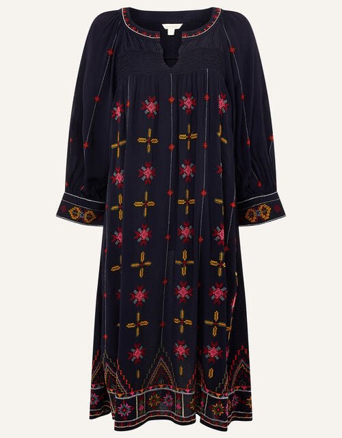 Embroidered Tunic Dress in LENZING™ ECOVERO™, Blue (NAVY), large