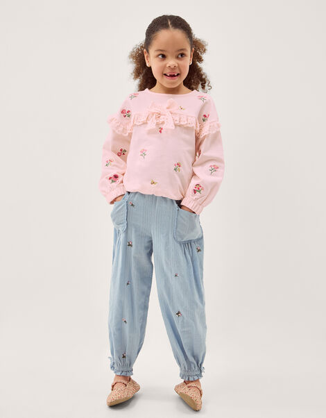Floral Broderie Bow Sweatshirt, Pink (PINK), large