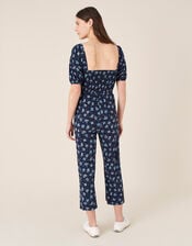 Floss Printed Jumpsuit with Organic Cotton, Blue (NAVY), large
