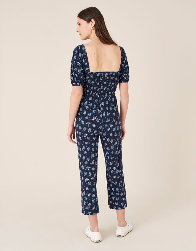 Floss Printed Jumpsuit with Organic Cotton, Blue (NAVY), large