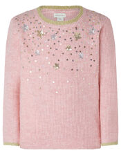 Sequin Star Knit Jumper, Pink (PINK), large