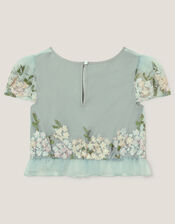 Floral Embroidered Party Top, Green (SAGE), large