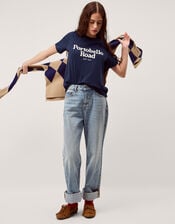 Sabrina Slogan Cotton T-Shirt, Blue (NAVY), large