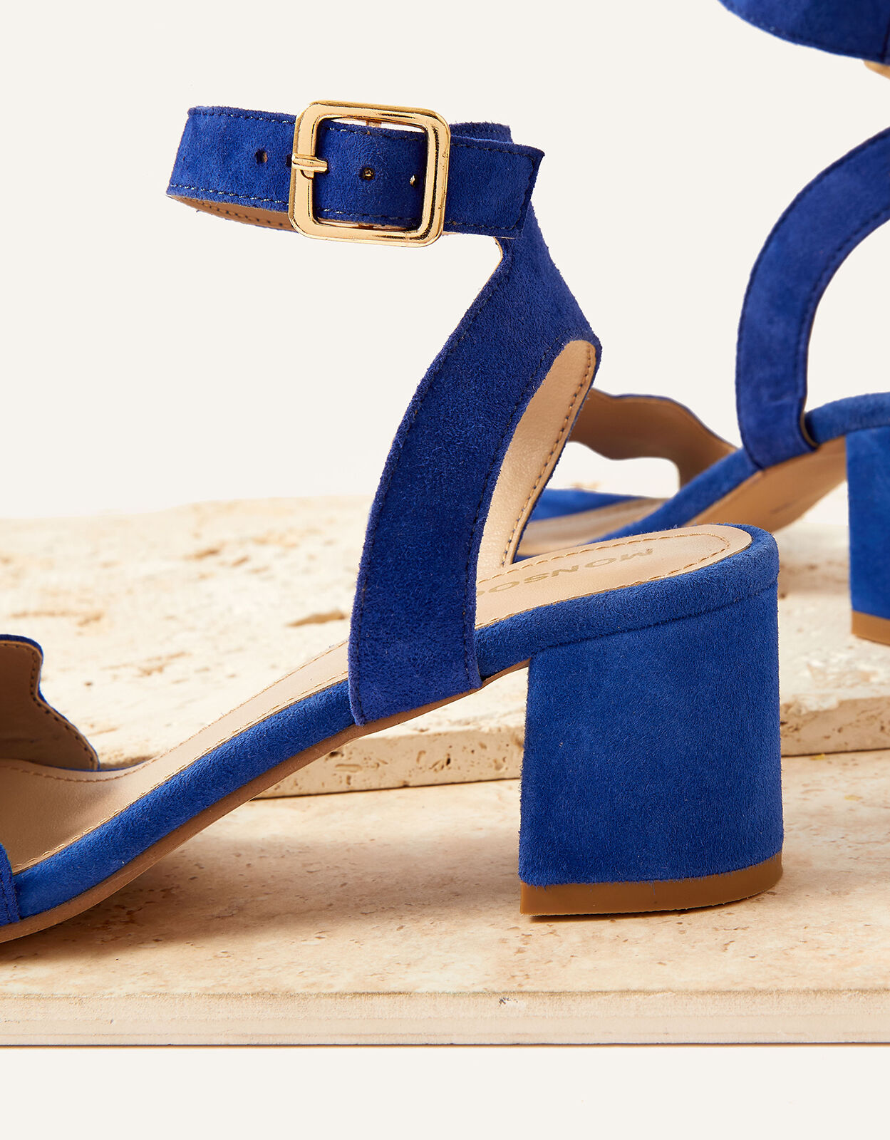 Scallop Suede Block Heels Blue