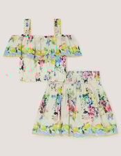 Lemon Rose Print Top & Skort Set, White (WHITE), large