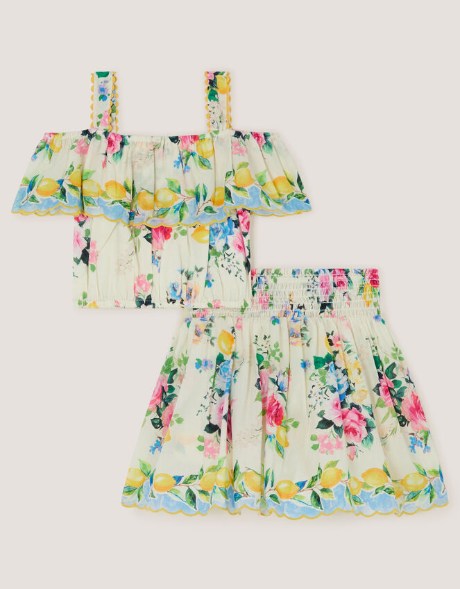 Lemon Rose Print Top & Skort Set, White (WHITE), large