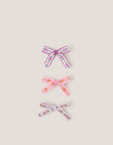 3-Pack Floral Bow Hair Clips, , large
