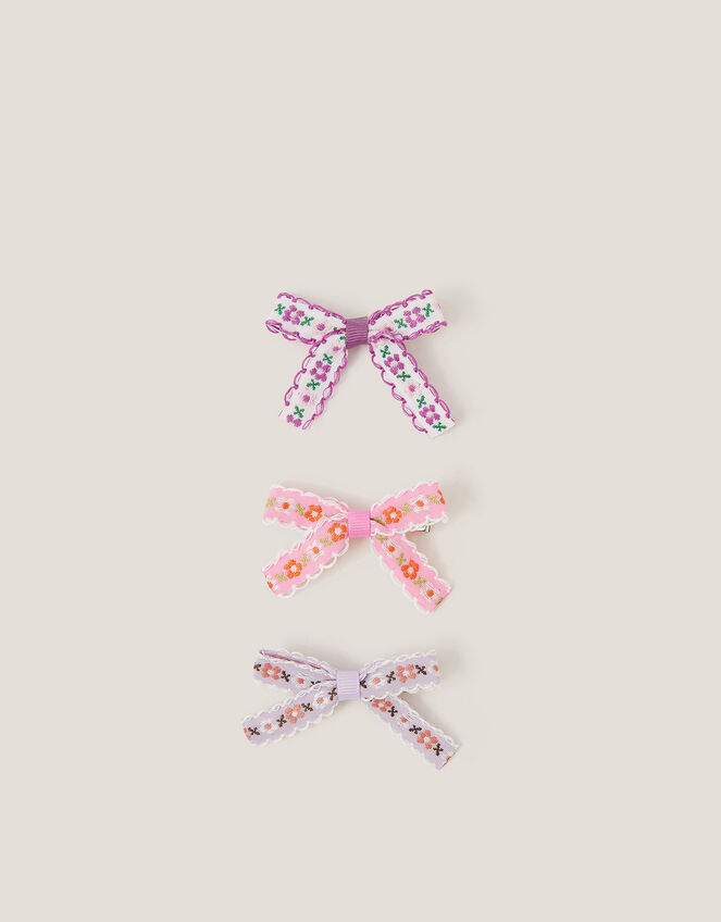 3-Pack Floral Bow Hair Clips, , large
