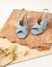 Suede Crossover Block Heels, Blue (BLUE), large