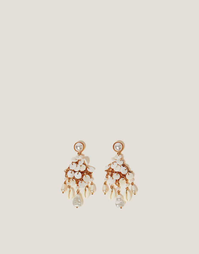 Pearl Shell Disc Chandelier Earrings, , large