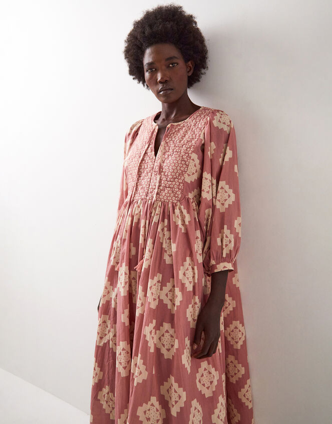 East Kaira Geometric Midi Smock Dress, Pink (BLUSH), large