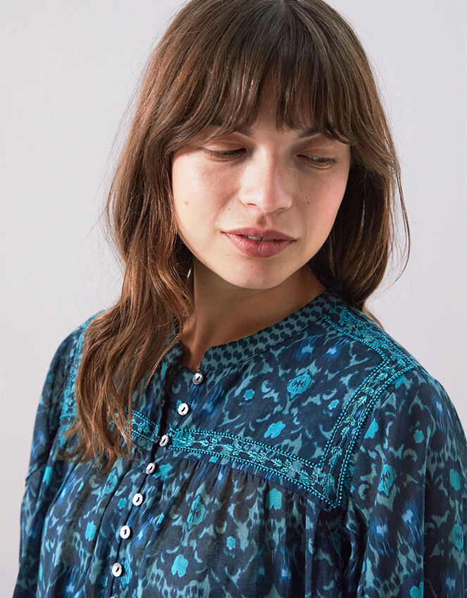 East Bridget Floral Print Top, Blue (NAVY), large