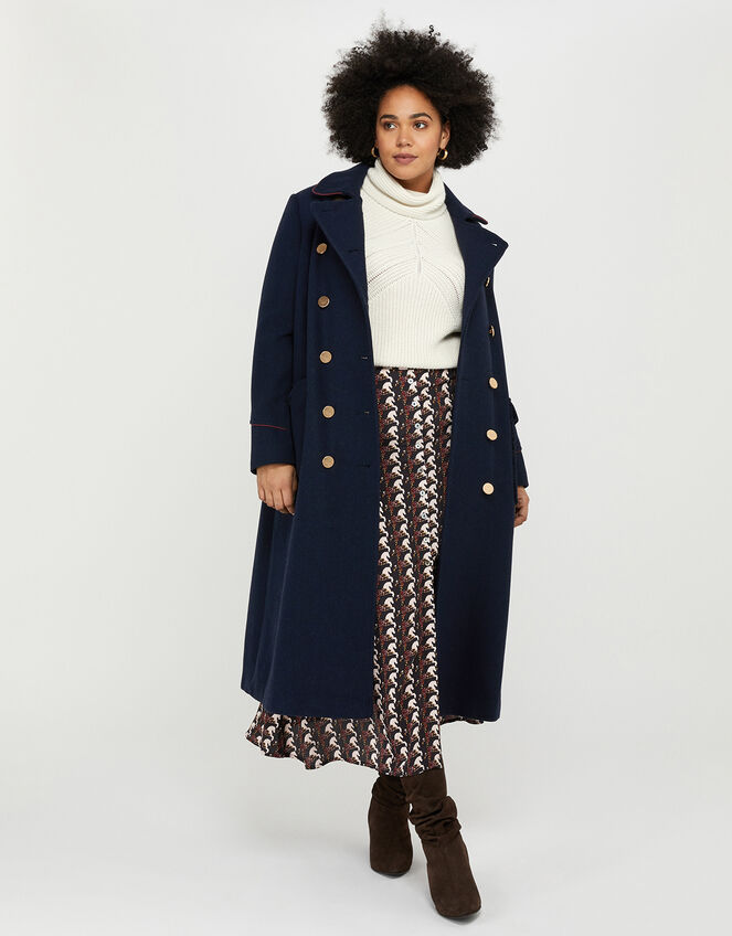 Anna Maxi Military Coat in Wool Blend, Blue (NAVY), large