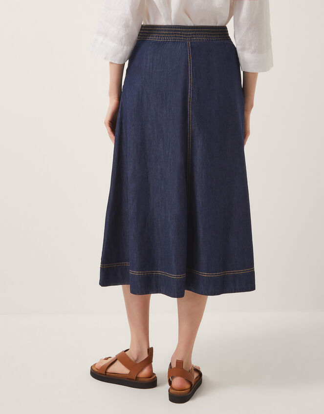 Harper Seamed Denim Midi Skirt, Blue (INDIGO), large