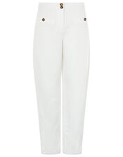 Charlotte Short-Length Trousers in Linen Blend, White (WHITE), large