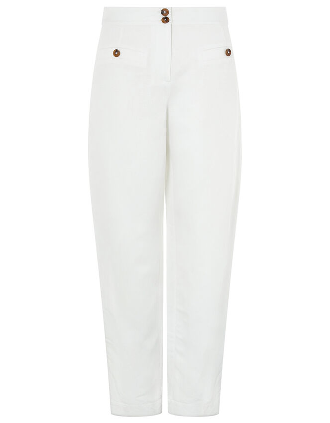 Charlotte Short-Length Trousers in Linen Blend, White (WHITE), large