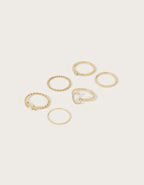 Sparkle Moon Stacking Rings 6 Pack Gold, Gold (GOLD), large
