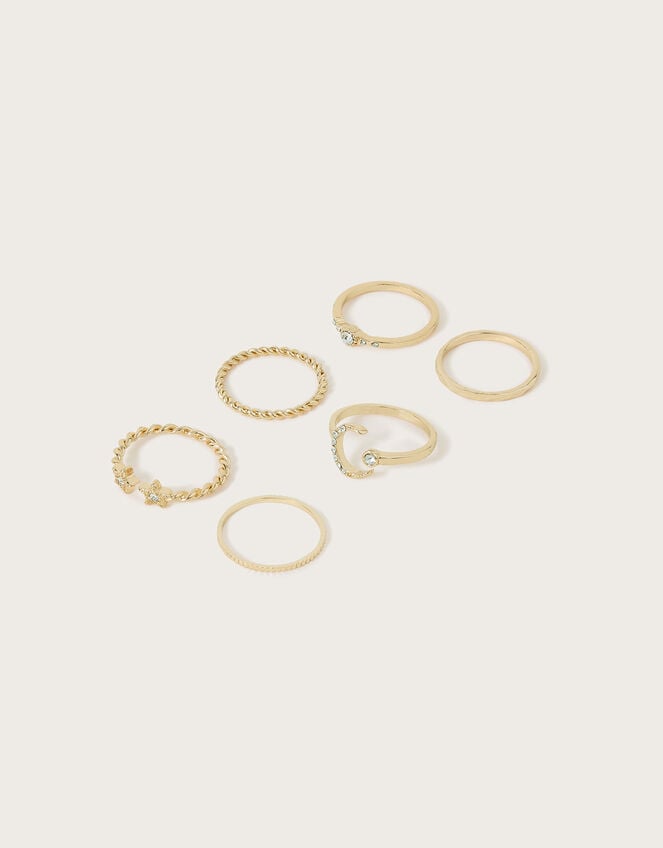 Sparkle Moon Stacking Rings 6 Pack, Gold (GOLD), large