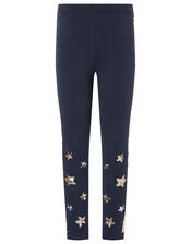 Sequin Star Leggings with Organic Cotton, Blue (NAVY), large