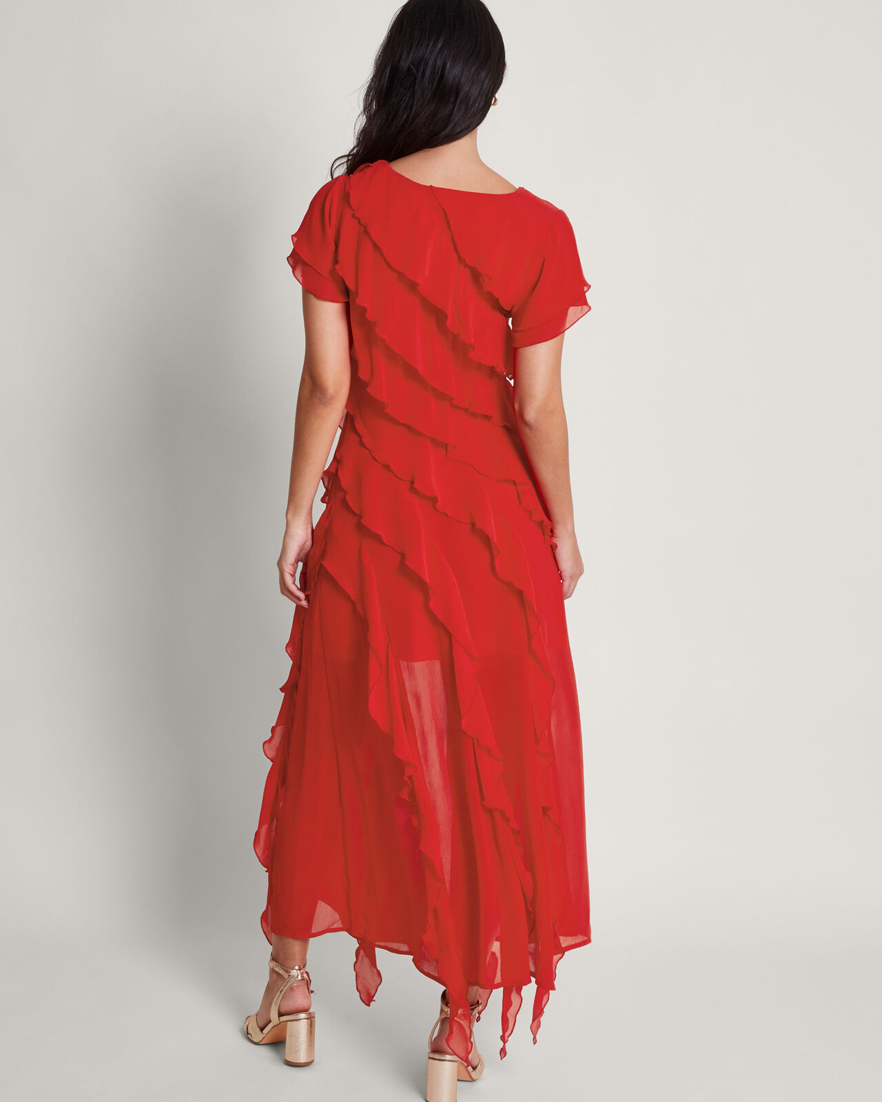 Renata Ruffle Midi Dress Red Occasion Dresses Monsoon Global
