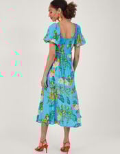 Limella Floral Print Shirred Dress in Sustainable Viscose, Blue (BLUE), large