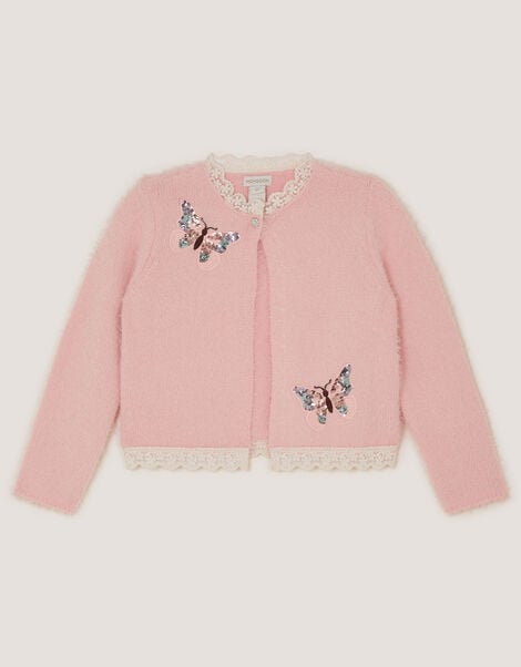 Sequin Butterfly Fluffy Cardigan, Pink (PINK), large