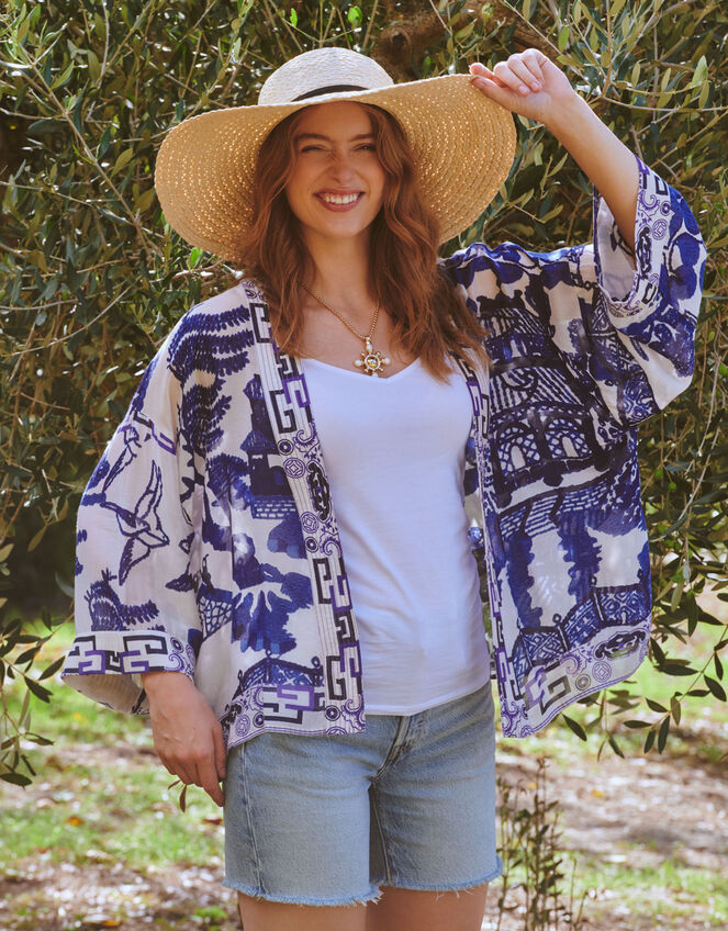 One Hundred Stars Giant Willow Print Short Kimono, , large