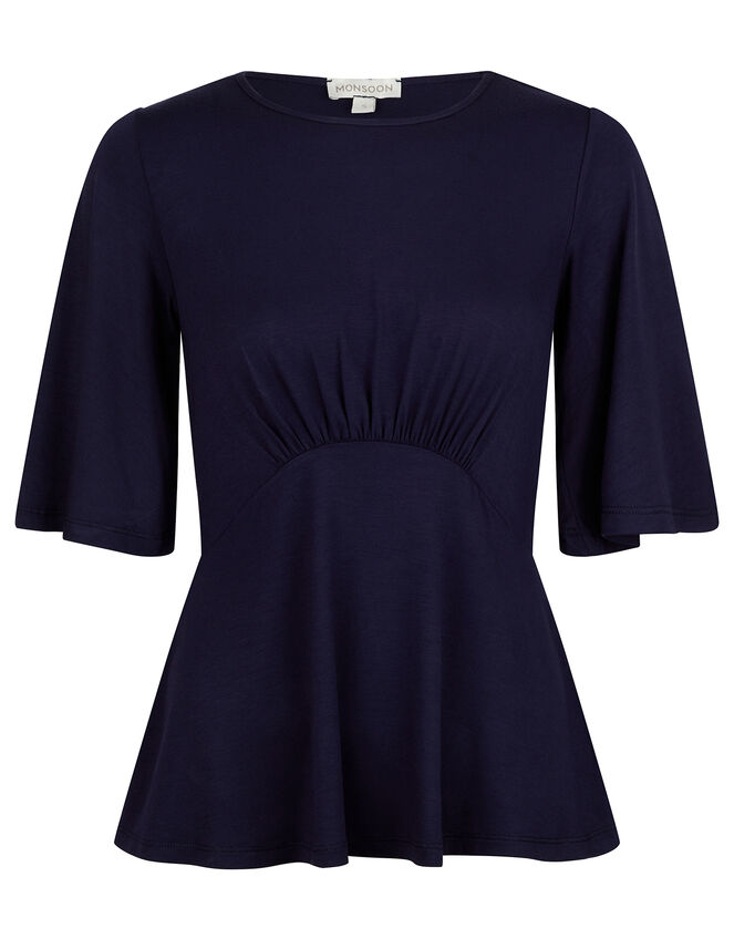 Dolly Flute Sleeve Jersey Top, Blue (NAVY), large