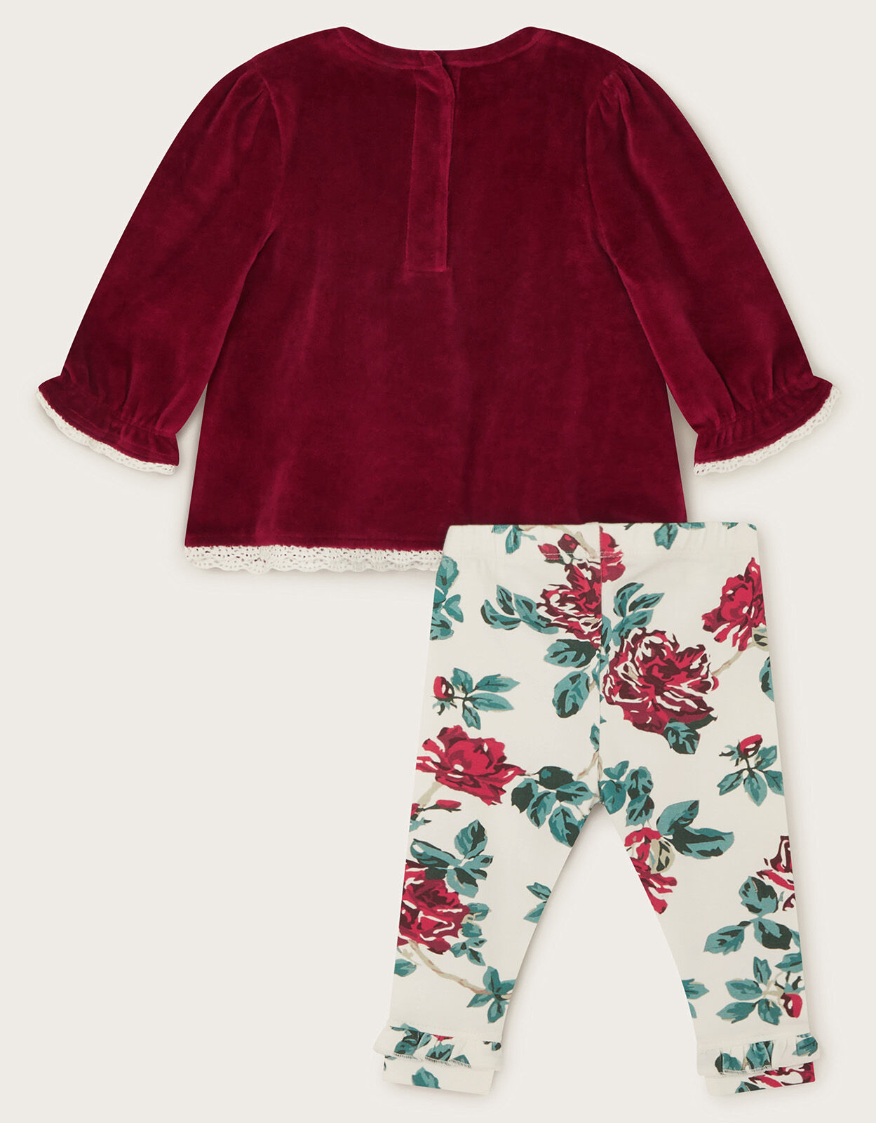 Newborn Velour Top and Floral Leggings Set Red