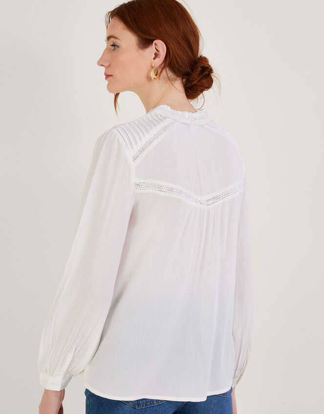 Lace Insert Blouse in LENZING™ ECOVERO, White (WHITE), large