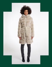 Rino & Pelle Bridget Faux Fur Puffer Coat, Camel (BEIGE), large