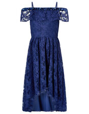 Lucy Sequin Lace Bardot Dress, Blue (NAVY), large