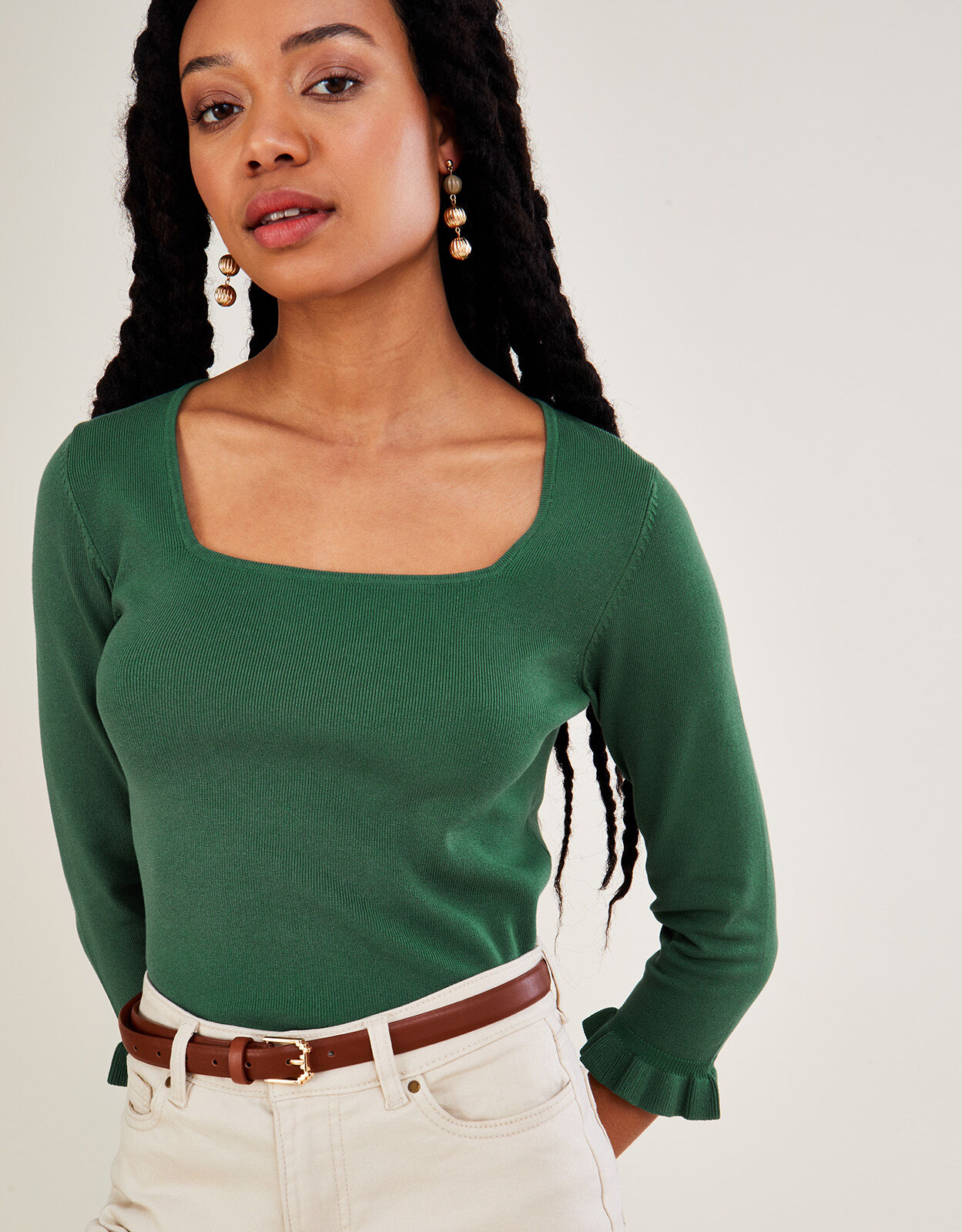 Square Neck ¾ Sleeve Jumper with 