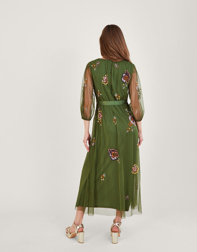 Reese Embellished Wrap Dress in Recycled Polyester, Green (GREEN), large