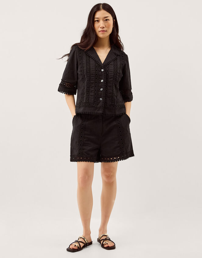 Irina Lace Trim Shirt, Black (BLACK), large