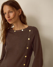 Beryl Button Sweater, Brown (CHOCOLATE), large