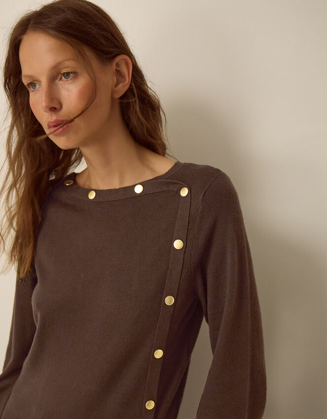 Beryl Button Sweater, Brown (CHOCOLATE), large