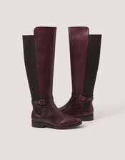 Milly Leather Knee High Boots , Red (BURGUNDY), large