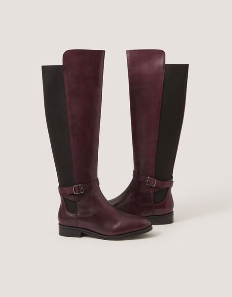 Milly Leather Knee High Boots , Red (BURGUNDY), large