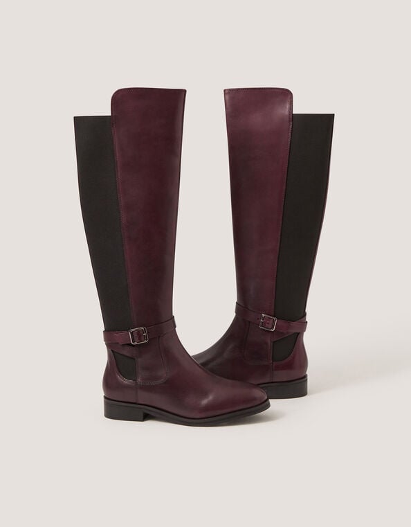Milly Leather Knee High Boots , Red (BURGUNDY), large