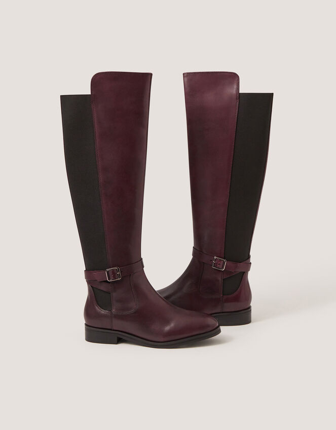 Milly Leather Knee High Boots , Red (BURGUNDY), large