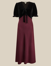 Fiona Puff Sleeve Velvet Satin Midi Dress, Red (WINE), large