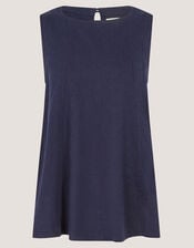 Sammy Swing Linen Blend Tank Top, Blue (NAVY), large
