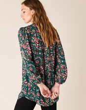 Feather Print Blouse in Sustainable Viscose, Green (DARK GREEN), large