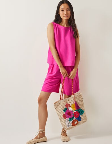 Lucy Linen Blend Button Tank Top, Pink (PINK), large